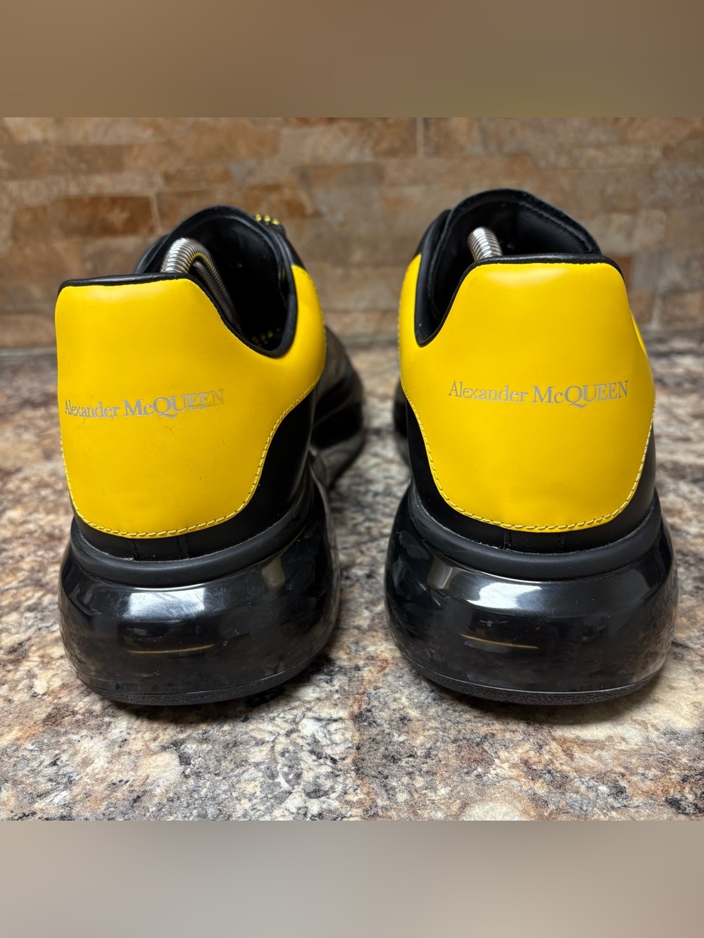 Alexander McQueen Oversized Black / Yellow Mens Leather Sneakers Size 44 US 11 - Picture 5 of 10